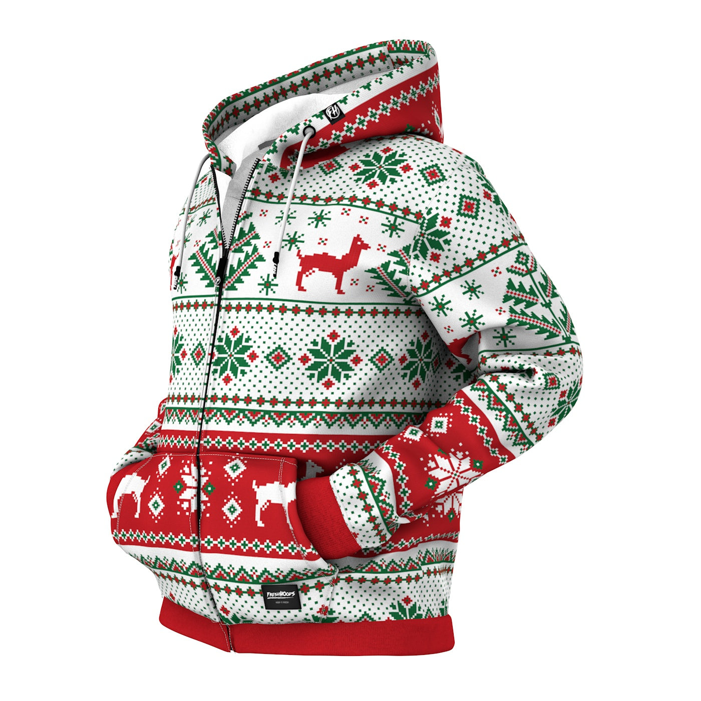 Christmas Lama Texture Zip Up Hoodie