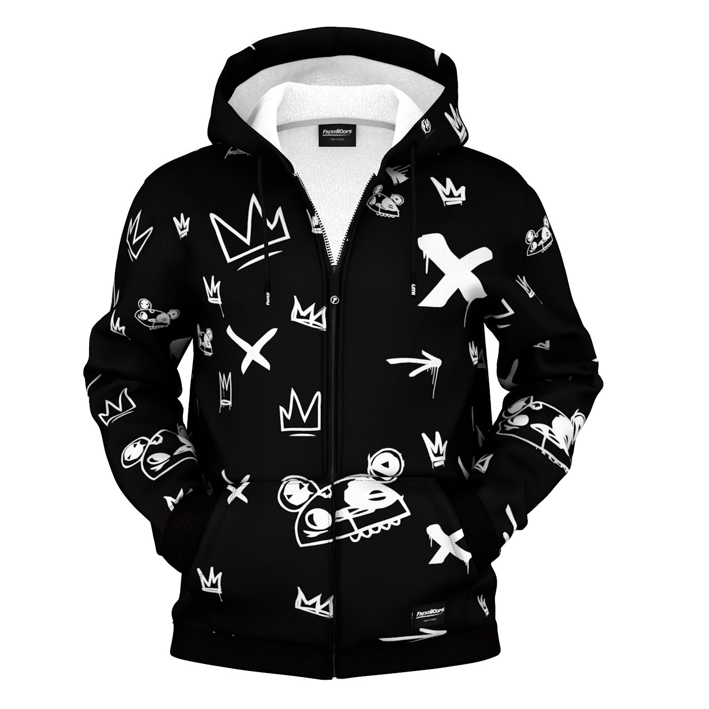 Kings Pattern Black Zip Up Hoodie