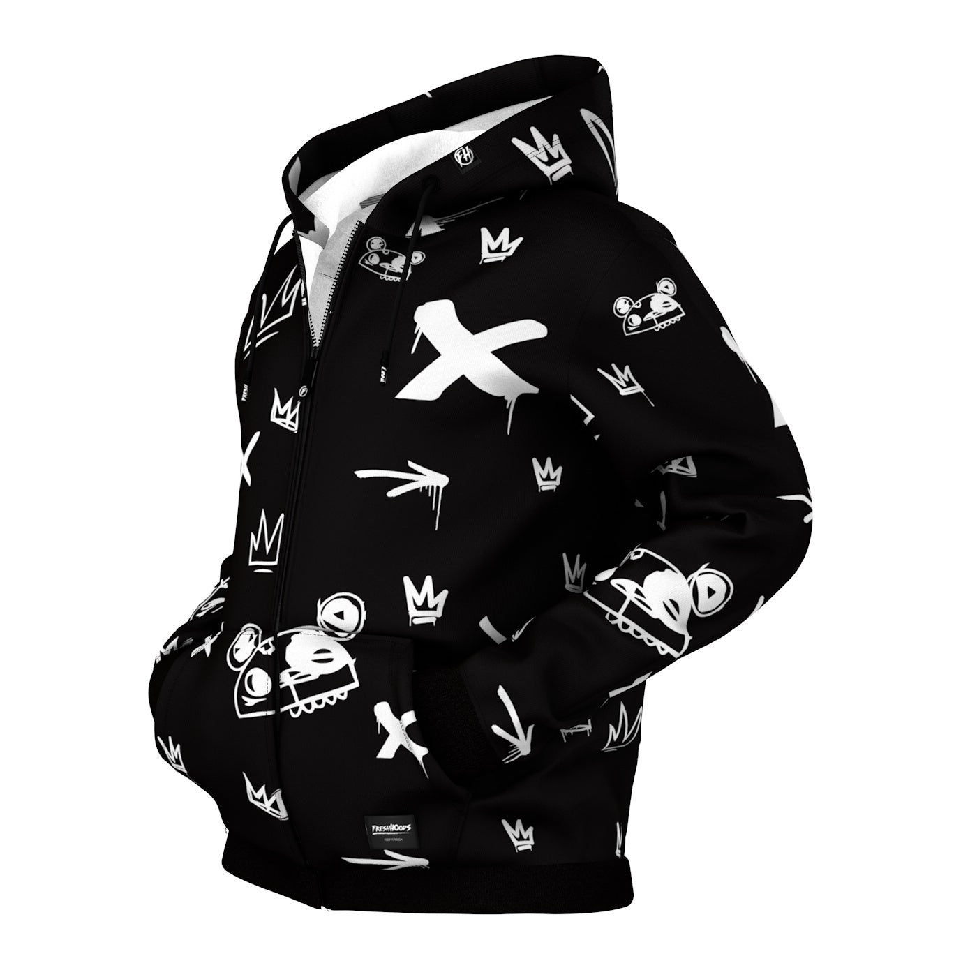 Kings Pattern Black Zip Up Hoodie