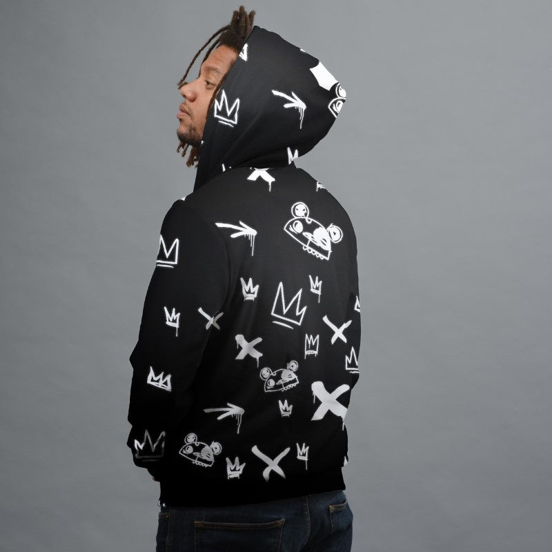 Kings Pattern Black Hoodie