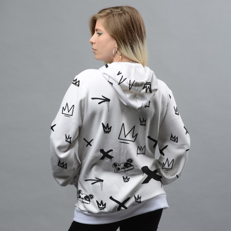 Kings Pattern White Zip Up Hoodie