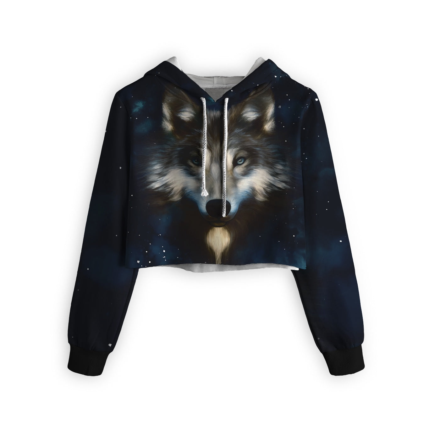 Wolf In Night Cropped Hoodie