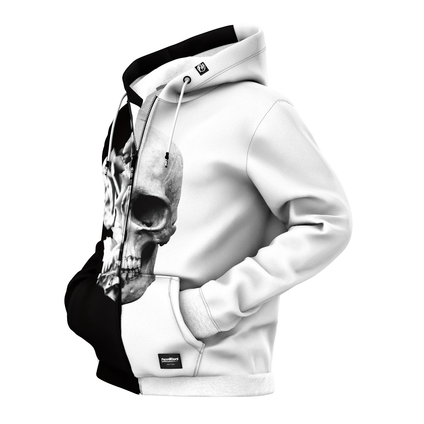 Black & White Skull Zip Up Hoodie