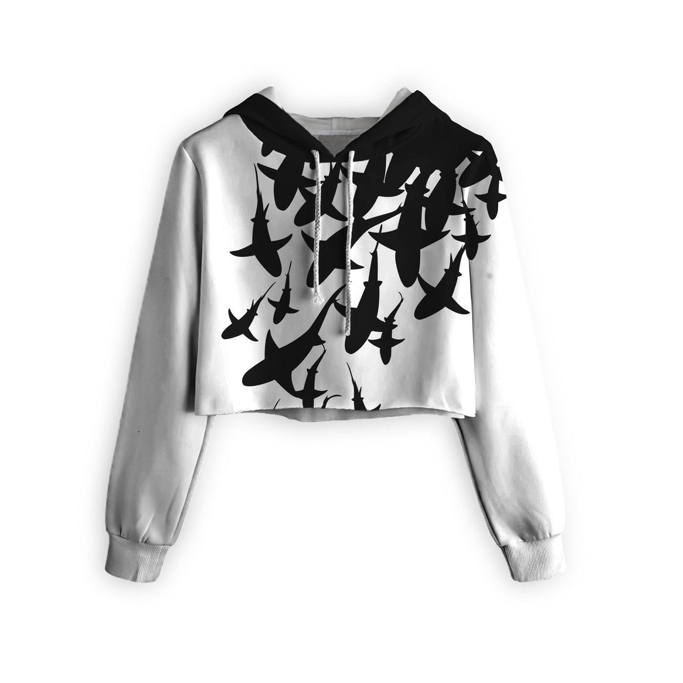 Swarm Of Sharks Cropped Hoodie