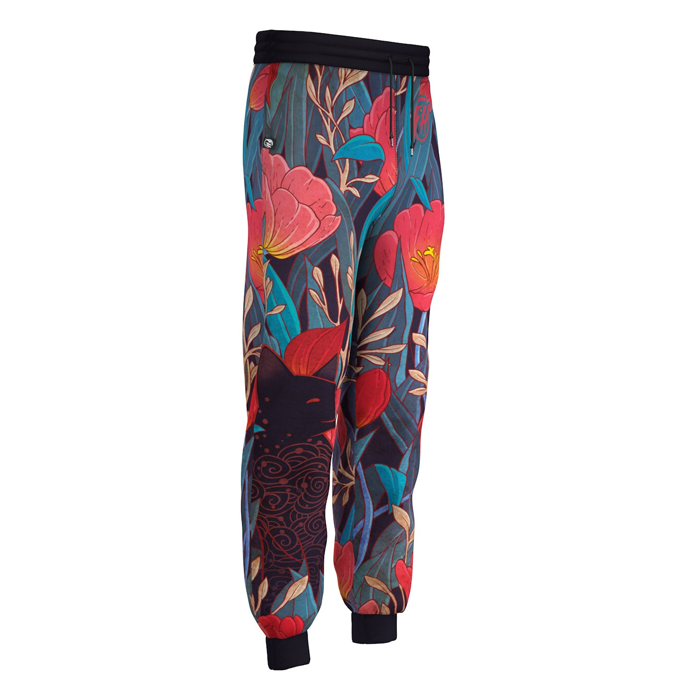 Black Cat Tulips Sweatpants