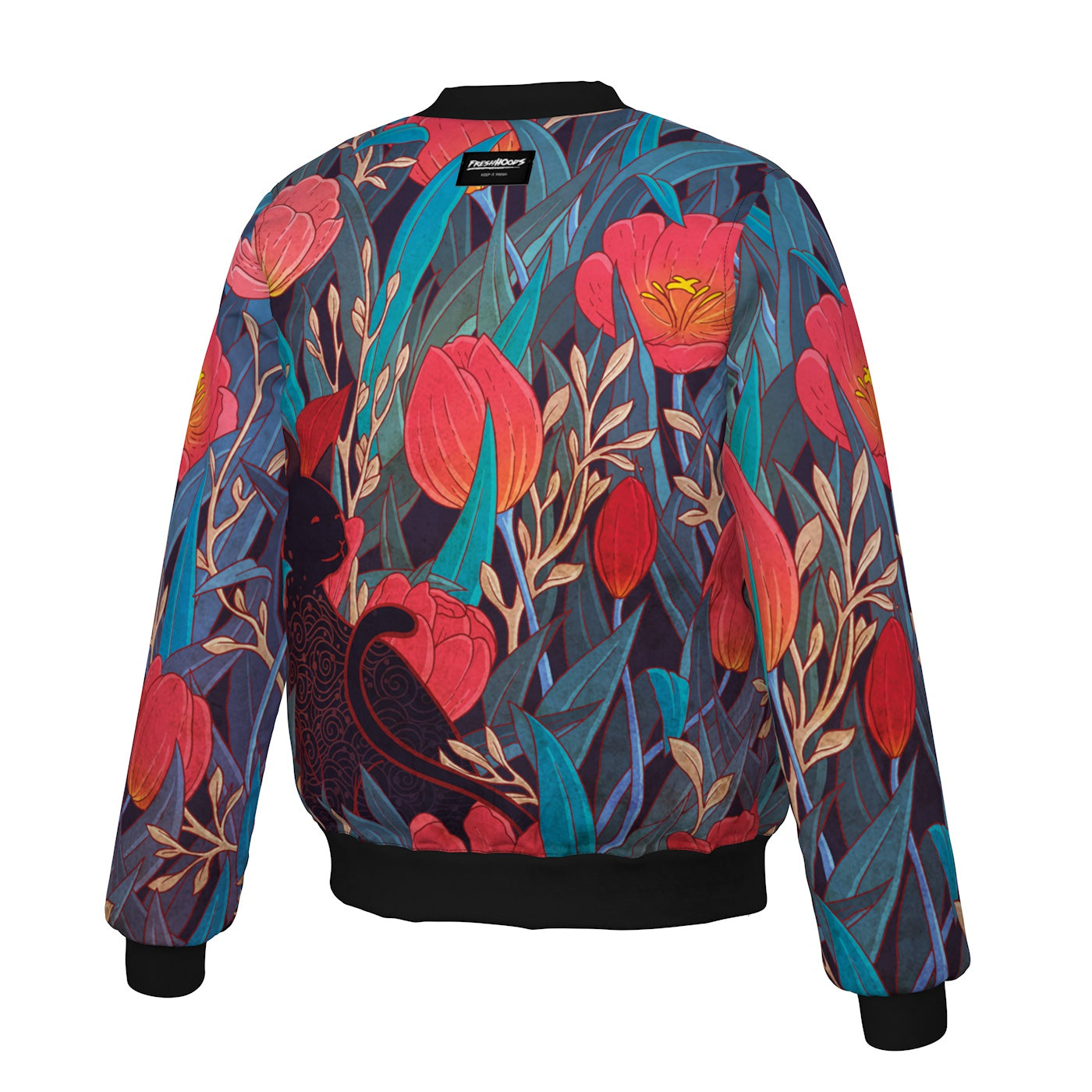 Black Cat Tulips Bomber Jacket