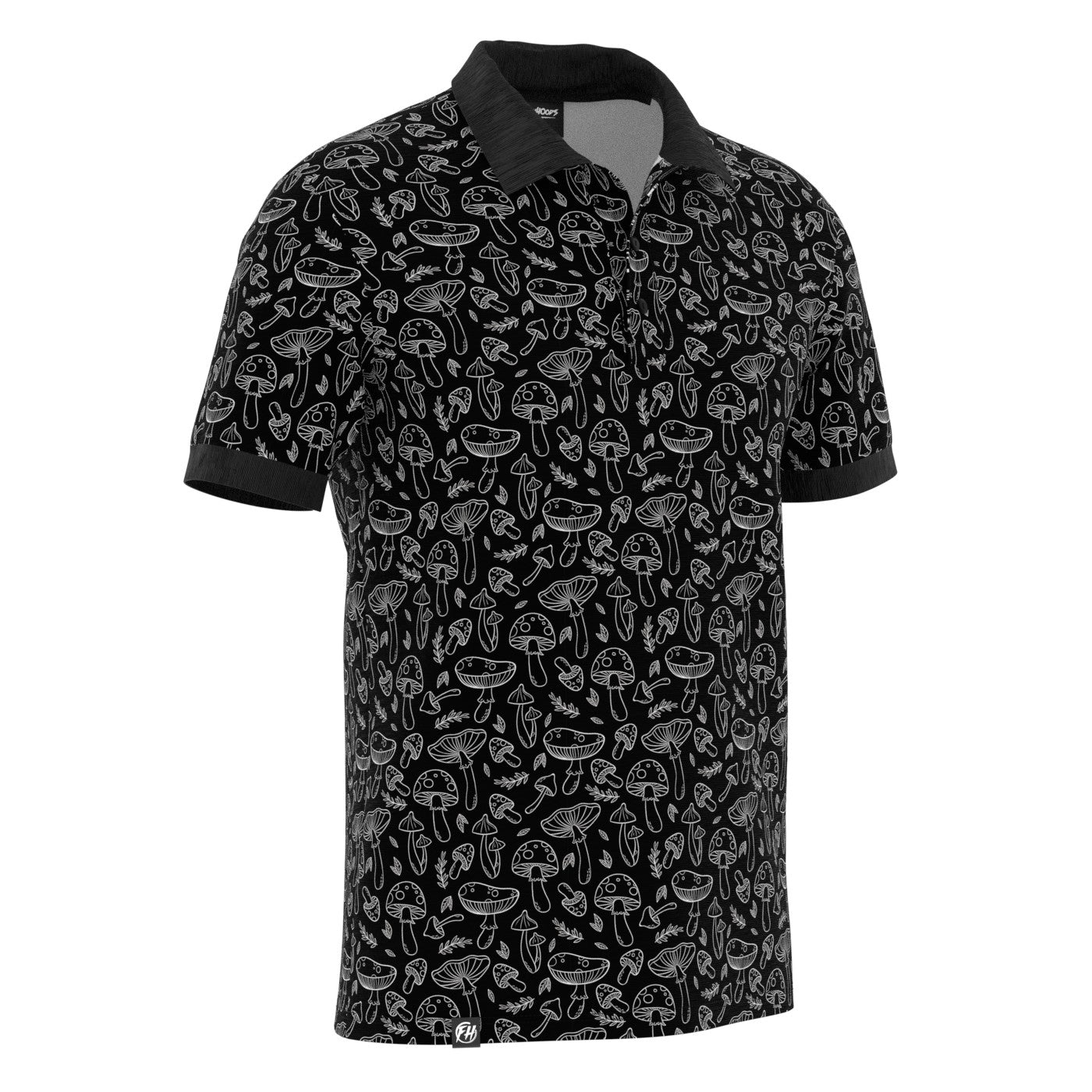 Black 'n' White Mushrooms Polo Shirt