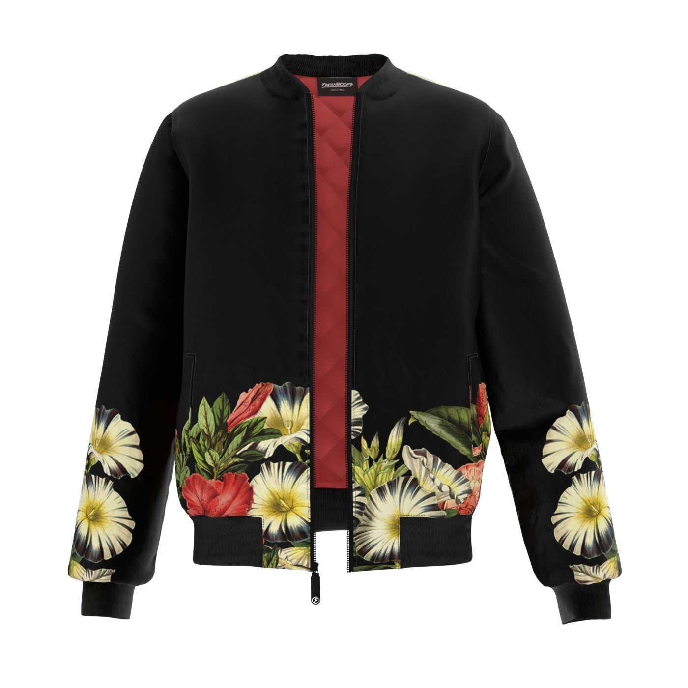 Black Cat Vintage Flowers Bomber Jacket