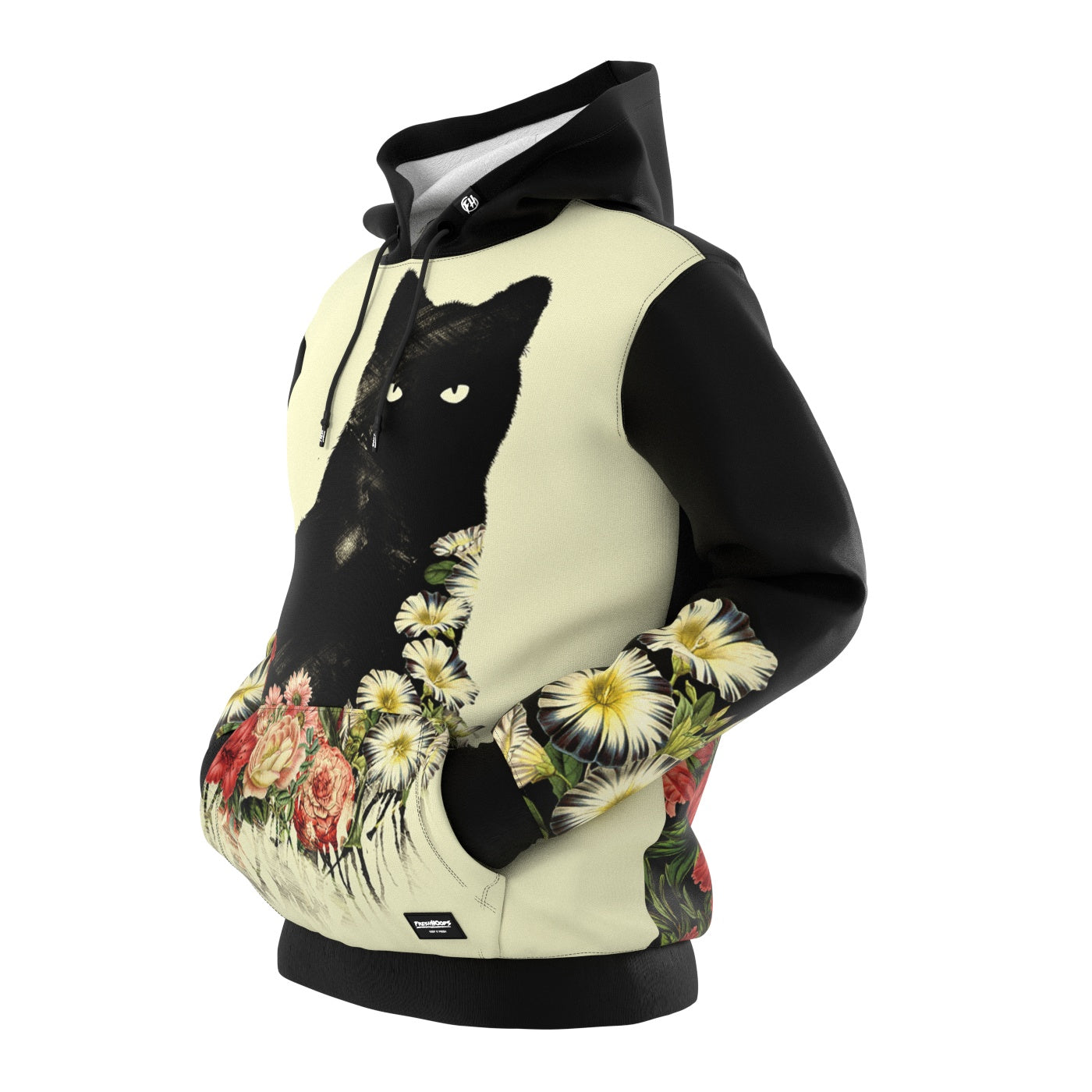 Black Cat Vintage Flowers Hoodie