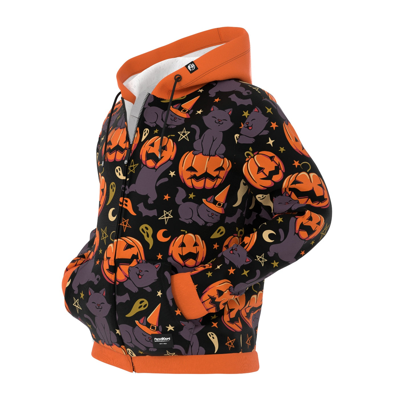 Pumpkin Field Cat Zip Up Hoodie