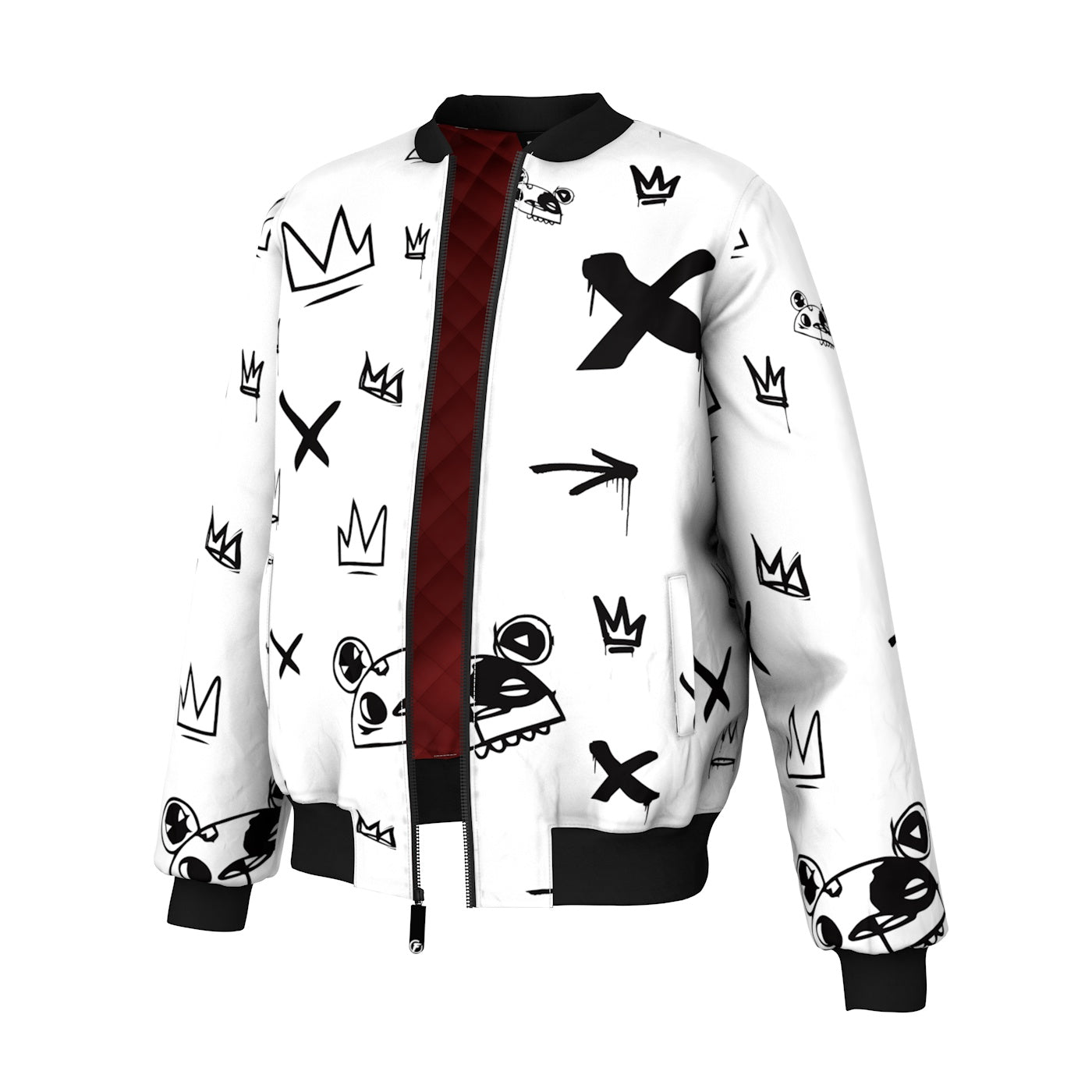 Kings Pattern White Bomber Jacket