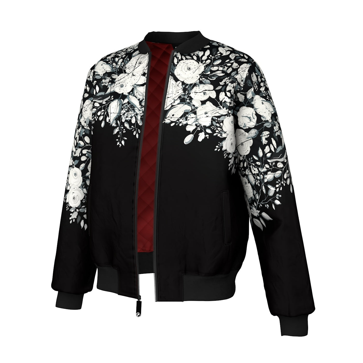 White Rose Blossom Bomber Jacket